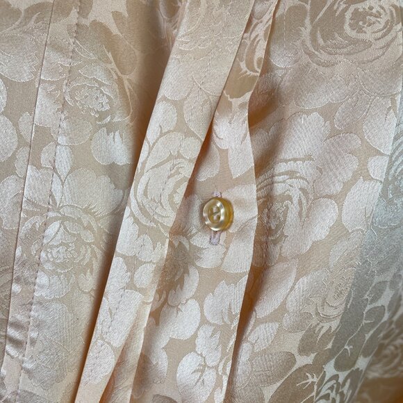 Vtg Michael's Women’s Peach Floral Satin Blouse Button Accents Long Sleeves - Picture 5 of 8